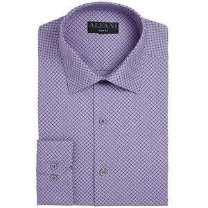 Alfani Puzzle Print Button Down Dress Shirt Purple Stretch L 16-16.5 34-35 EUC